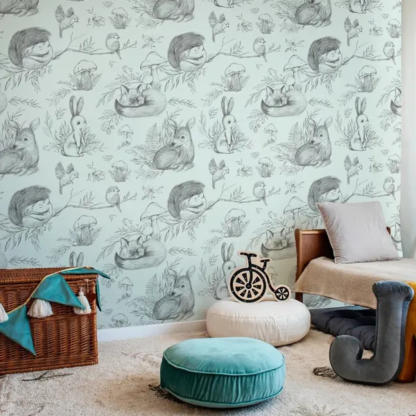 Deer&friends — tapety w kwiaty we wnętrzu